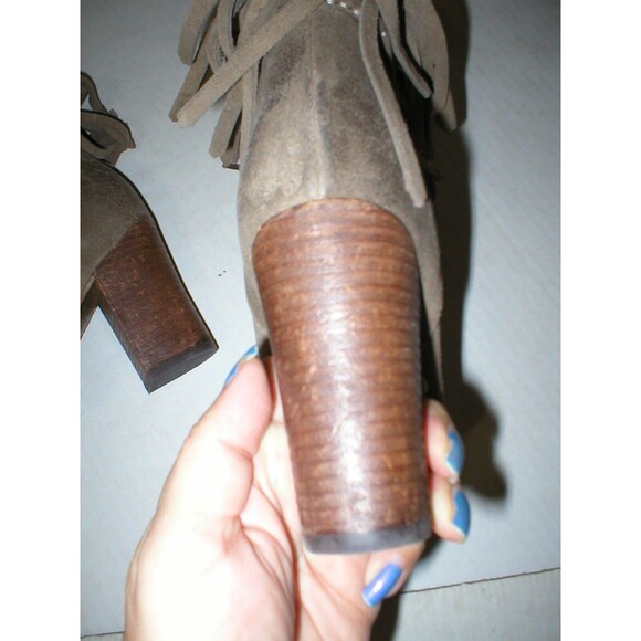New Womens Parker 5.5 Frye Suede Leather Boots Short Fringe Gray Brown Lace Up - Picture 9 of 12